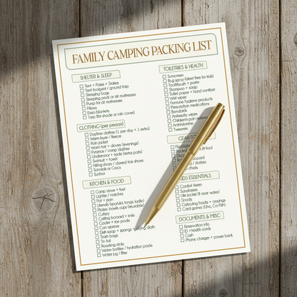 Family Camping Packing List Printable | Instant PDF Download