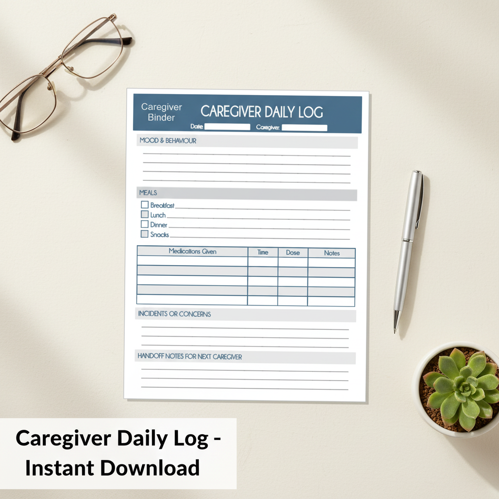 Caregiver Daily Log – Caregiver Binder Printable