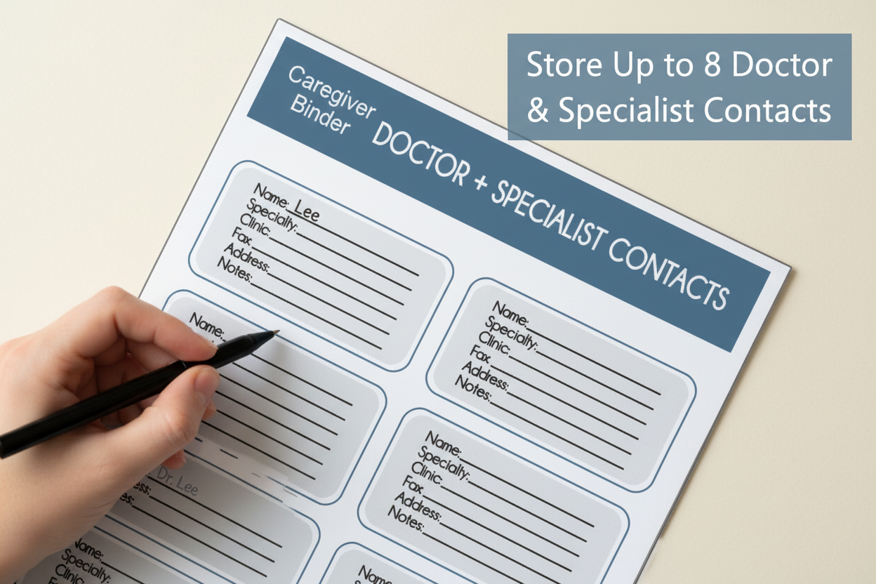 Doctor + Specialist Contacts – Caregiver Binder Printable