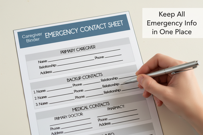 Emergency Contact Sheet – Caregiver Binder Printable