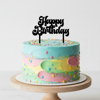 Happy Birthday Cake Topper with Two Sticks