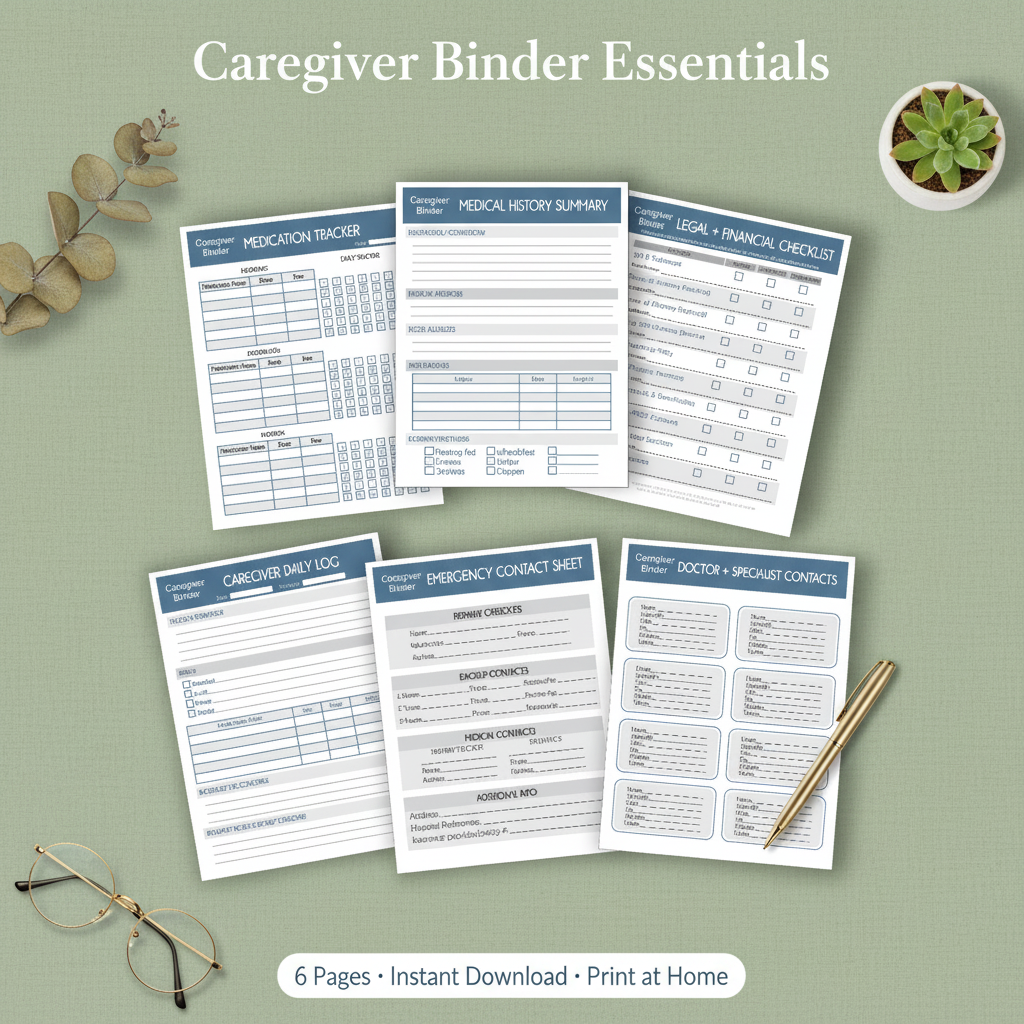 Caregiver Binder Bundle – sage green background