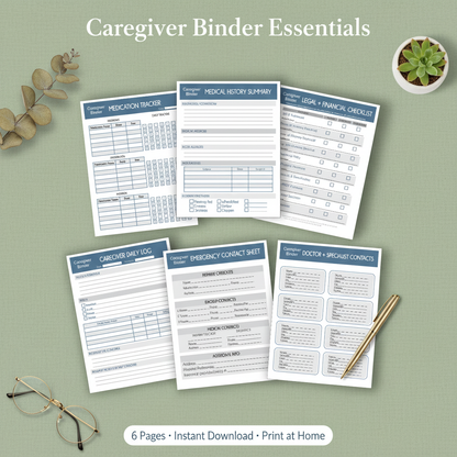 Caregiver Binder Bundle – sage green background