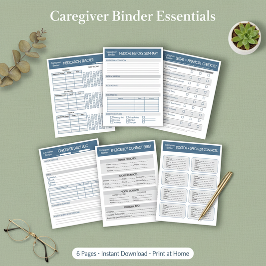 Caregiver Binder Bundle – sage green background