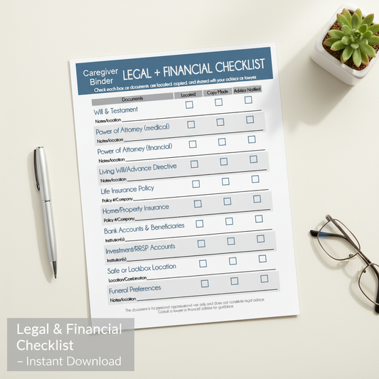 Legal + Financial Checklist – Caregiver Binder Printable