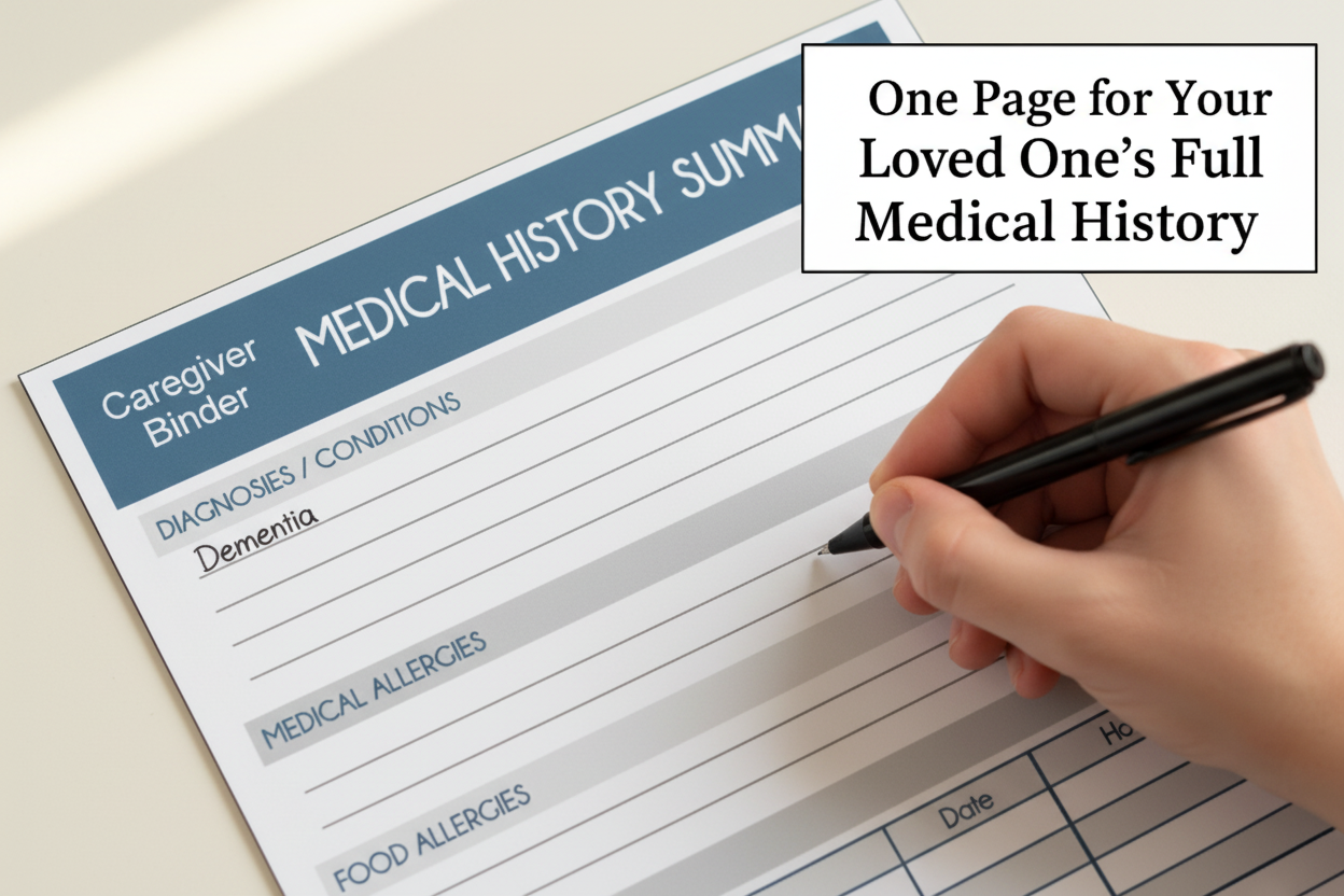 Medical History Summary – Caregiver Binder Printable
