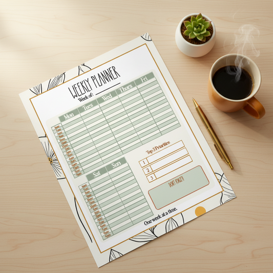 Weekly Planner Printable — Time-Blocked Layout with Top 3 Priorities